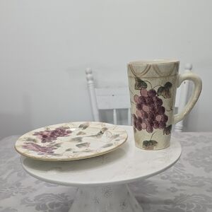 Oneida Set Of 2 Veneto Handpainted Tall Coffee Tea Mug & Salad Plate